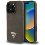 Case Guess Grained Hot Stamp Peony Triangle Logo MagSafe for iPhone 16 Pro brown