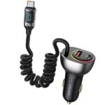 USAMS Car Charger C37 1xUSB+1xUSB-C 60W +USB-C Cable 30W PD+QC Fast Charge black CC192CC01