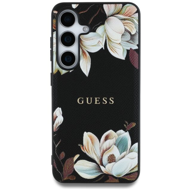 Case Guess Grained Printed Flower Pattern MagSafe to Samsung Galaxy S25 black - imagine 3