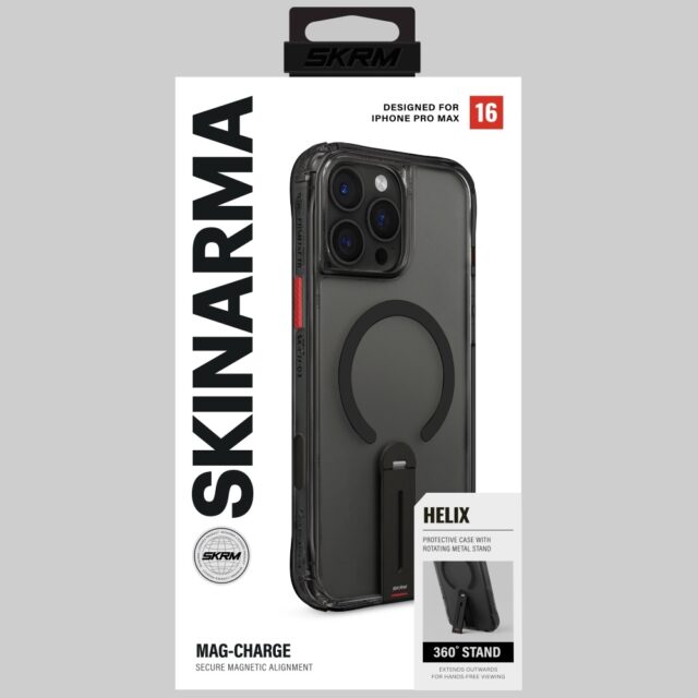 Case Skinarma Helix for iPhone 16 Pro Max Magnetic Charging 360 Rotating Stand black - imagine 9