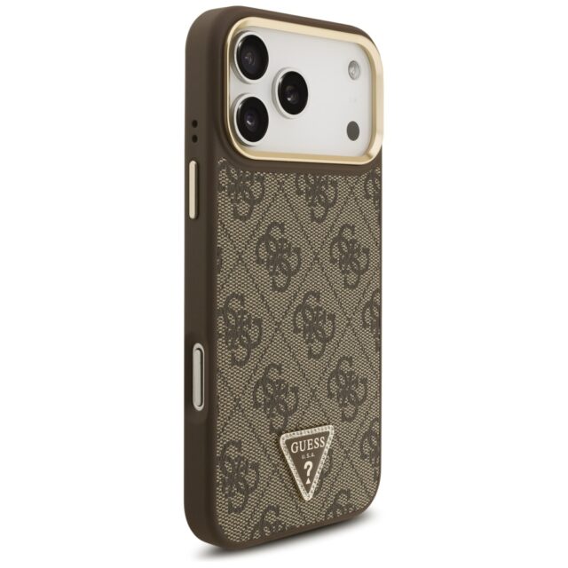 Guess 4G Triangle Logo & Big Strap Metal Buttons MagSafe Case for iPhone 17 Pro Max Brown - imagine 4