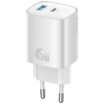 Wall charger USAMS CC290 T66 45W GaN 1xUSB-A 1xUSB-C silver