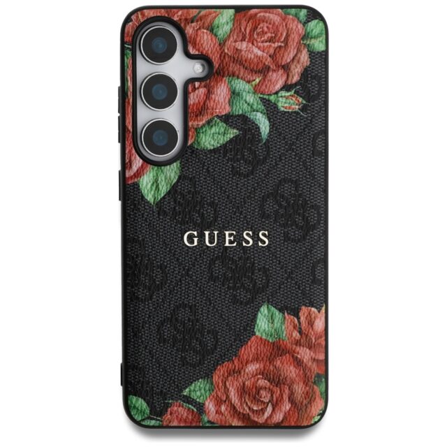 Guess Leather 4G Flowers Print Metal Classic Logo MagSafe Samsung Galaxy S25 case black - imagine 3