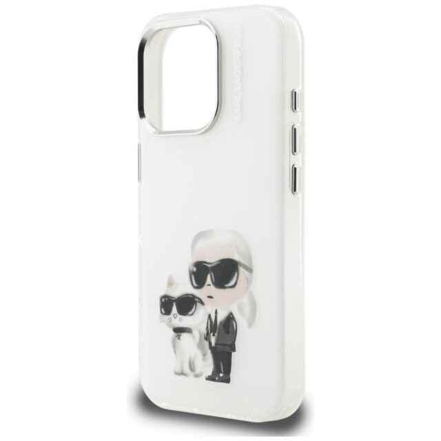 Case Karl Lagerfeld IML Aquarelle Karl   & Choupette & Logo for iPhone 16 Pro Max white - imagine 6