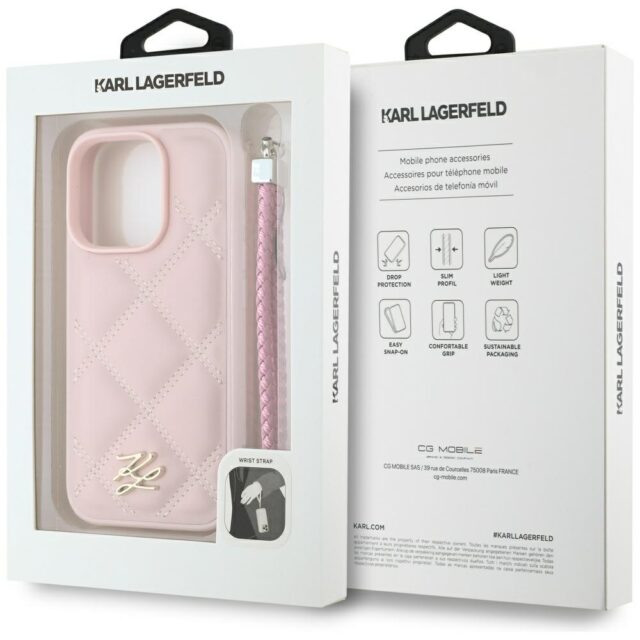 Case Karl Lagerfeld Quilted Initial Logo & Chain Strap for iPhone 16 Pro pink - imagine 7