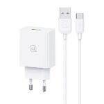 USAMS 18W Mains Charger + USB-C/USB-A1m Fast Charging Cable White/White Series SC SCXLTZ02