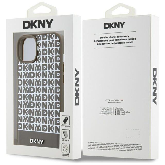 DKNY DKHMP15SPSOSPW iPhone 15 / 14 / 13 6.1 inch brown hardcase Leather Printed Pattern Metal Logo M - imagine 7