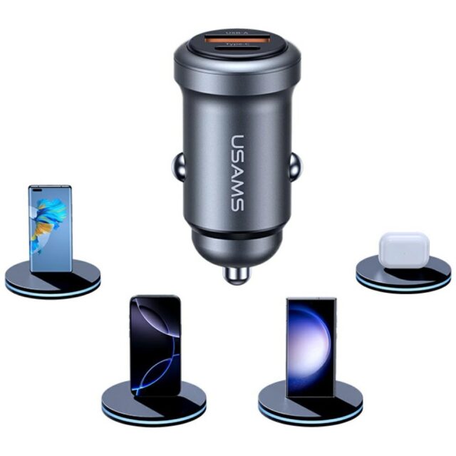 Car charger USAMS CC322 30W 1xUSB-A 1xUSB-C tarnish - imagine 2