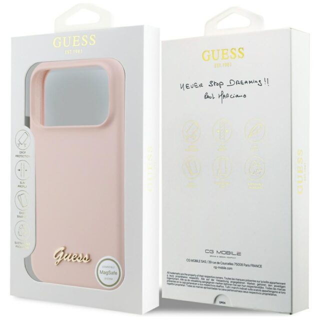 Case Guess Silicone Script Metal Logo MagSafe for iPhone 17 Pro Max pink - imagine 8