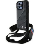 Case BMW BMHCP15L23PSCCK iPhone 15 Pro 6.1" black hardcase M Edition Carbon Stripe & Strap