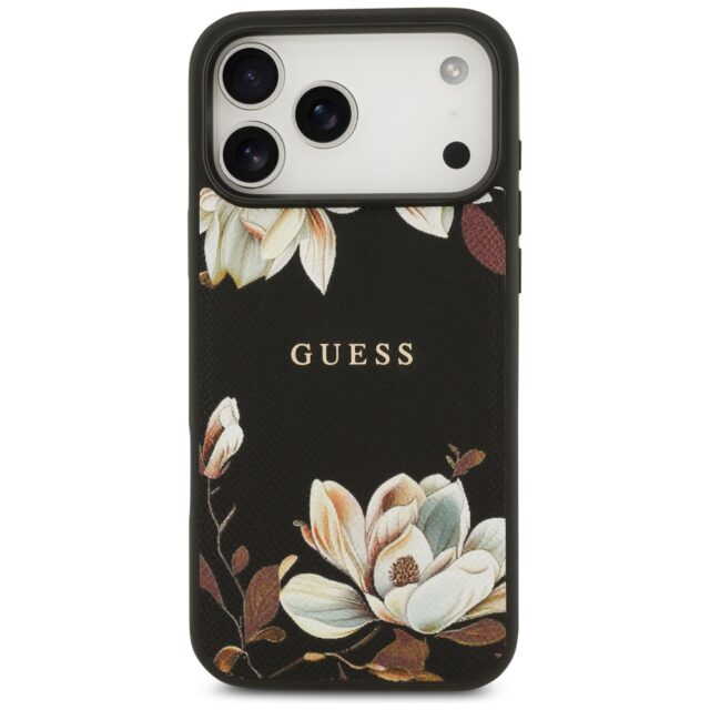 Guess Grained Flowers Classic Logo MagSafe case for iPhone 17 Pro Max black - imagine 3