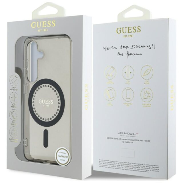 Case Guess Rhinestones Printed Classic Logo MagSafe Samsung Galaxy S25 black - imagine 8