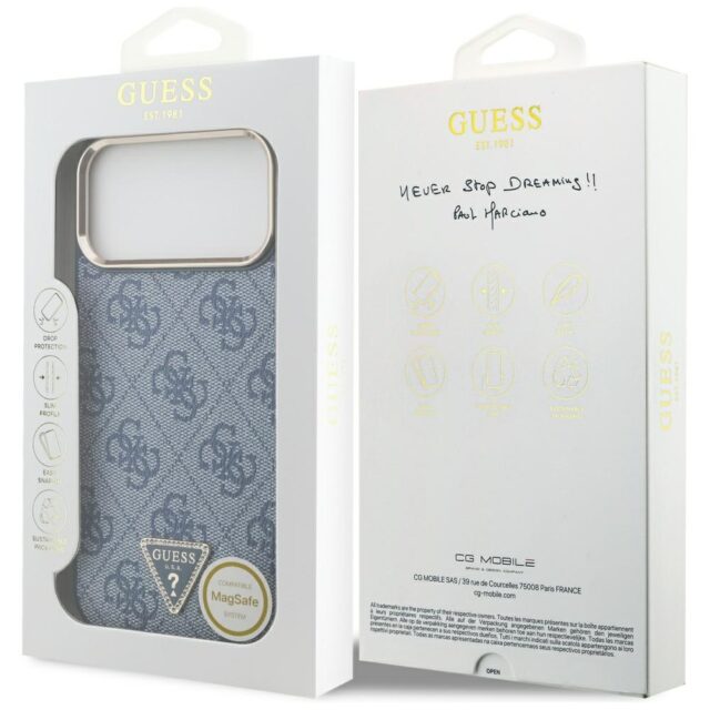 Case Guess 4G Triangle Logo MagSafe for iPhone 17 Pro Max blue gold - imagine 8