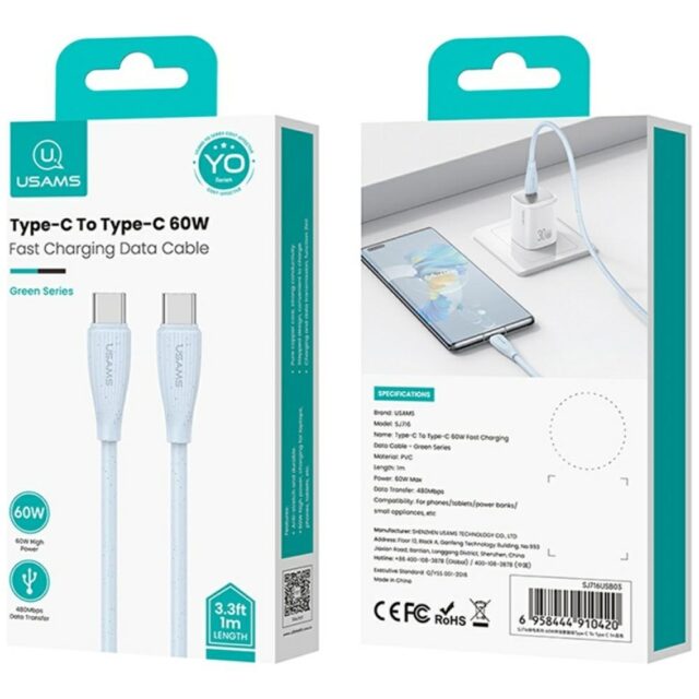 Cable USAMS Green Series SJ716 60W USB-C to USB-C 1m white - imagine 10