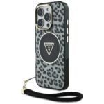 Case Guess HC IML Leopard Triangle Cord Strap for iPhone 16 Pro Max MagSafe black