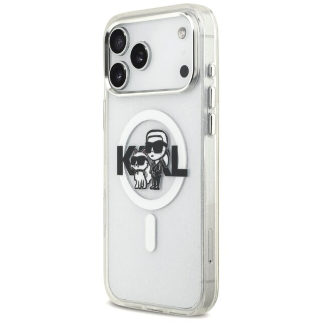 Karl Lagerfeld IML Glitter Karl & Choupette Sketch Logo MagSafe Case for iPhone 17 Pro Max Clear - imagine 2