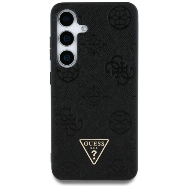 Case Guess Grained Hot Stamp Peony Pattern Triangle Logo MagSafe to Samsung Galaxy S25 black - imagine 3