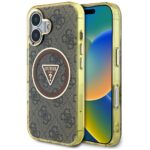 Case Guess IML Metal Glitter 4G Circle Triangle MagSafe for iPhone 16 brown