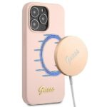 Guess GUHMP13LLSLMGLP iPhone 13 Pro / 13 6,1" light pink hardcase Silicone Script Gold Lo