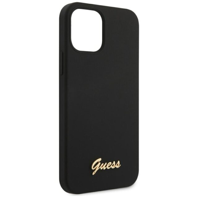 Guess GUHCP12SLSLMGBK iPhone 12 mini 5,4" black hardcase Silicone Script Gold Logo - imagine 2