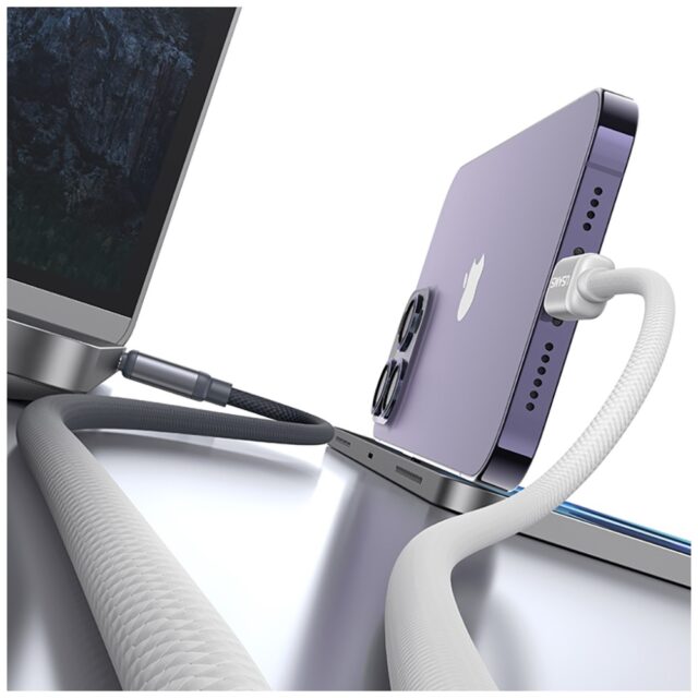 Cable USAMS Bicolor Series SJ757 PD 30W  USB-C/Lightning 1.2m black and white - imagine 6