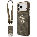 Guess 4G Big 4G Classic Logo Big Strap Metal Buttons Case for iPhone 17 Pro Max Brown