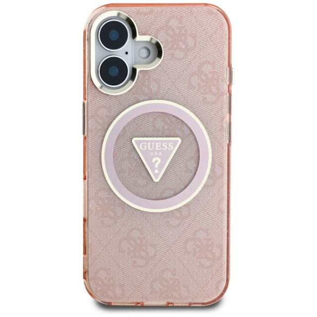 Case Guess IML Metal Glitter 4G Circle Triangle MagSafe for iPhone 16 pink - imagine 3