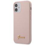 Guess GUHCP12SLSLMGLP iPhone 12 mini 5,4" light pink hardcase Silicone Script Gold Logo - imagine 5