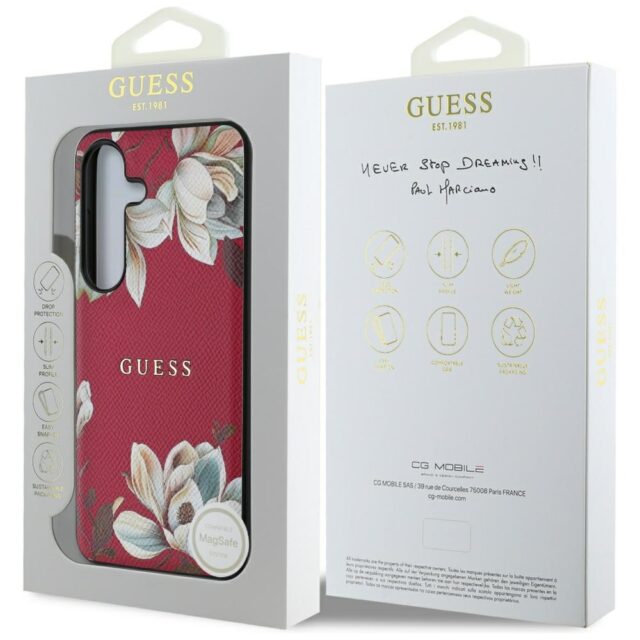 Case Guess Grained Printed Flower Pattern MagSafe for Samsung Galaxy S25 fuchsia - imagine 8