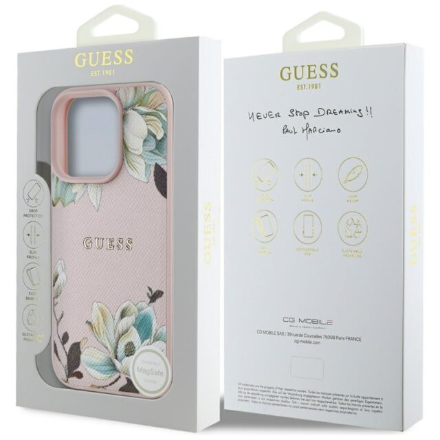 Case Guess Grained Printed Flower Pattern MagSafe for iPhone 16 Pro pink - imagine 8