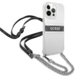 Guess GUHCP13LKC4GBSI iPhone 13 Pro / 13 6,1" Transparent hardcase 4G Grey Strap Silver Chain - imagine 4