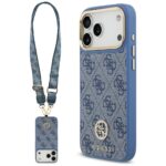 Guess 4G Strass Logo & Big Strap Metal Buttons MagSafe Case for iPhone 17 Pro Max blue