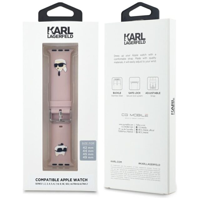 Karl Lagerfeld Strap KLAWLSLKCNP Apple Watch 42/44/45/49mm pink strap 3D Rubber Karl&Choupette - imagine 4