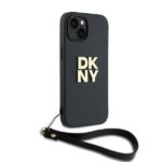 DKNY DKHCP14SPBSWSK iPhone 14 / 15 / 13 6.1 inch black hardcase with Wrist Strap and Stock Logo - imagine 3