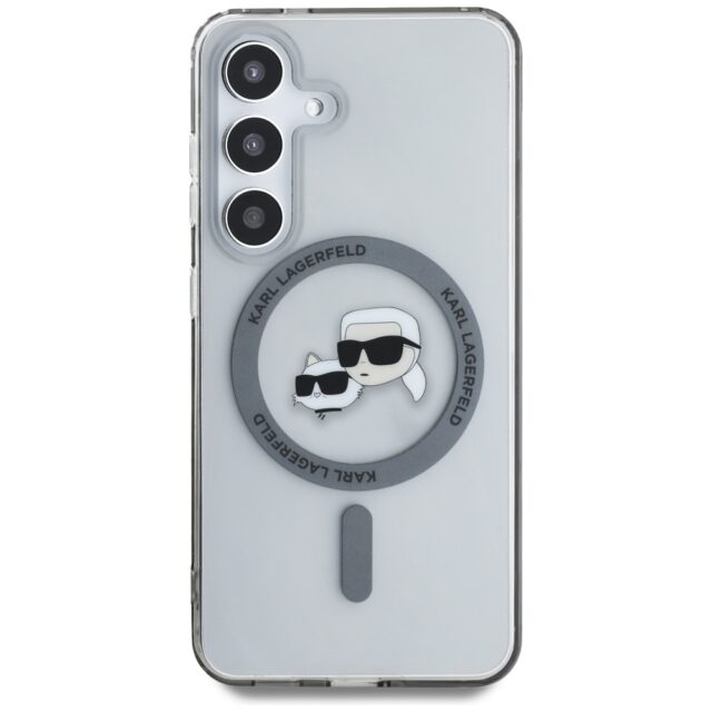 Case Karl Lagerfeld Button Karl & Choupette Heads Printed Logo MagSafe for Samsung Galaxy S25 black - imagine 3