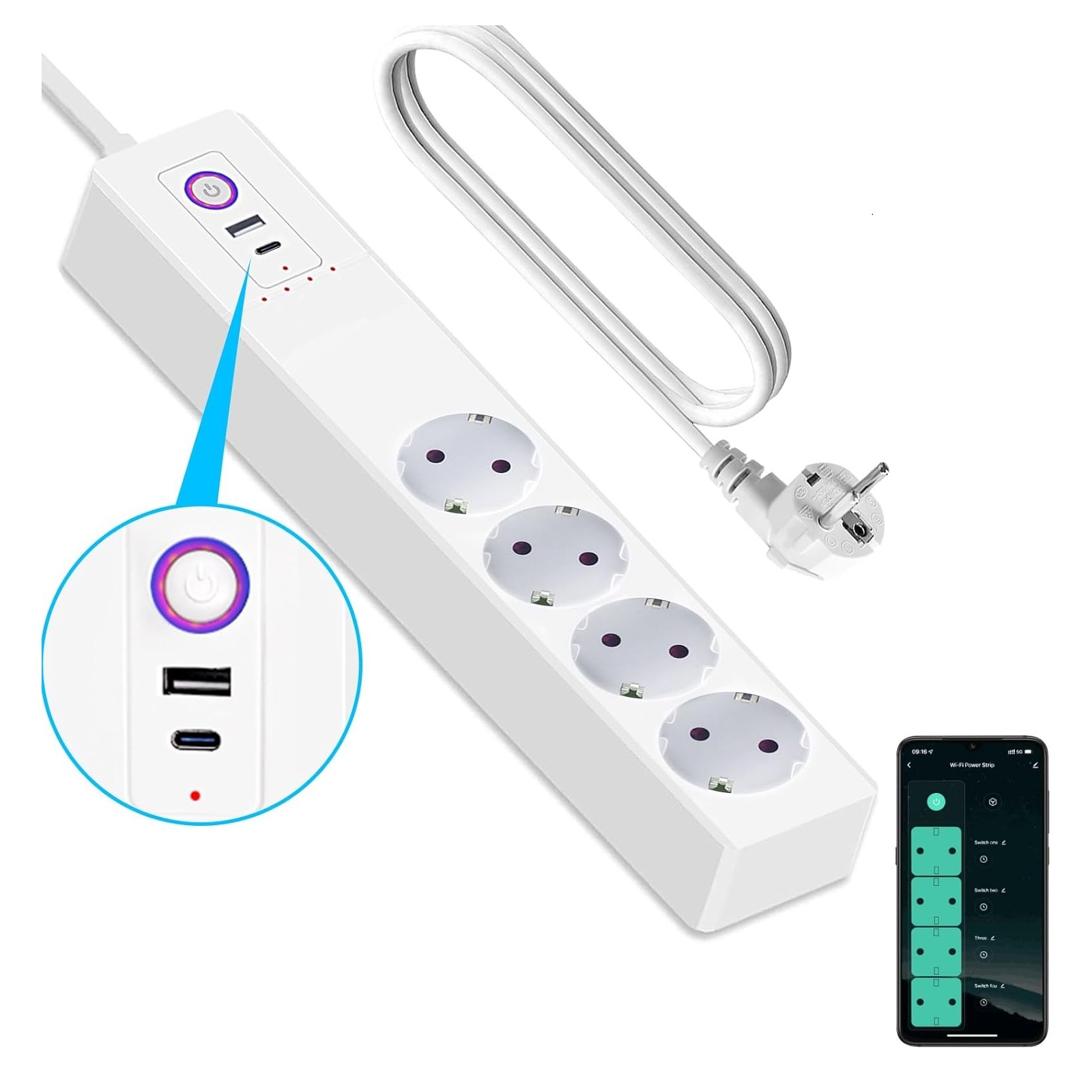 cps-9acaed87d8b2946dabfcdb48054e1540-2025-12-05-13-15-46 Extralink Smart Life WiFi Power Strip, 4x 230V + 1x USB + 1x USB-C 20W, Tuya - imagine 1