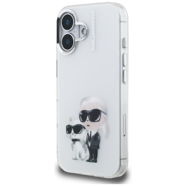 Case Karl Lagerfeld IML Aquarelle Karl   & Choupette & Logo for iPhone 16 white - imagine 2