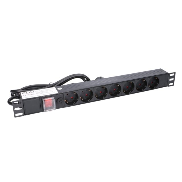 Extralink EXPDU7EU SW | Power strip | 19" 1U, 7 EU sockets, with switch, 2m - imagine 3