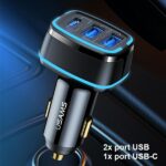 USAMS Car Charger 2xUSB + 1xUSB-C C24 80W (only head) Fast Charge black CC126TC01 (US-CC126) - imagine 3