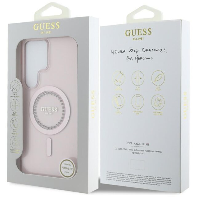 Case Guess Rhinestones Printed Classic Logo MagSafe Samsung Galaxy S25 Ultra pink - imagine 8