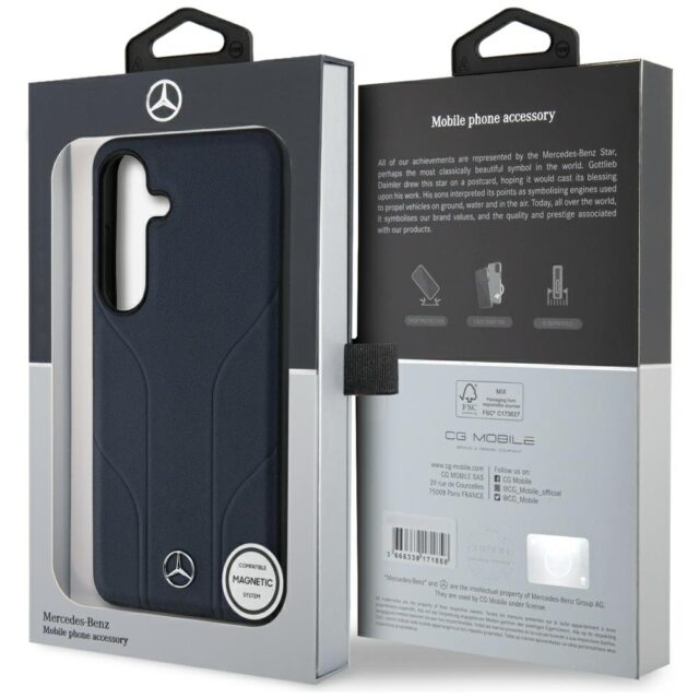 Mercedes Leather Debossed Lines MagSafe Case for Samsung Galaxy S25 Blue - imagine 8