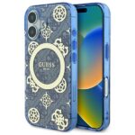 Guess GUHMP16SH4PYEEB iPhone 16 6.1" blue hardcase IML Peony On 4G Background MagSafe