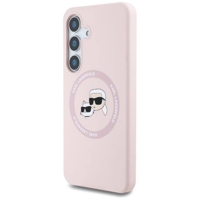 Case Karl Lagerfeld Silicone Double Heads And Circle MagSafe Samsung Galaxy S25 pink - imagine 2