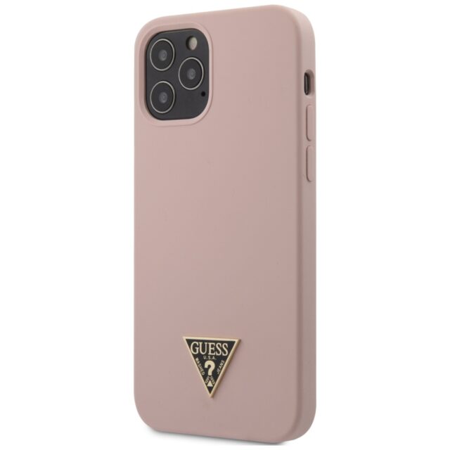 Guess GUHCP12LLSTMLP iPhone 12 Pro Max 6,7" light pink hardcase Silicone Triangle Logo - imagine 3