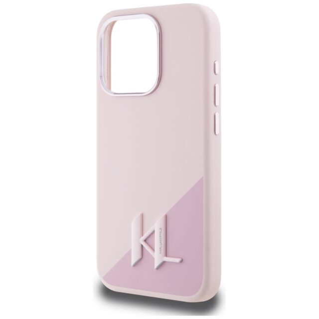Case Karl Lagerfeld Silicone Shadow Metal Initial MagSafe for iPhone 15 Pro pink - imagine 6