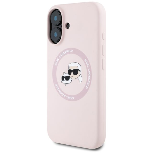 Case Karl Lagerfeld Silicone Double Heads And Circle MagSafe for iPhone 16 pink - imagine 2