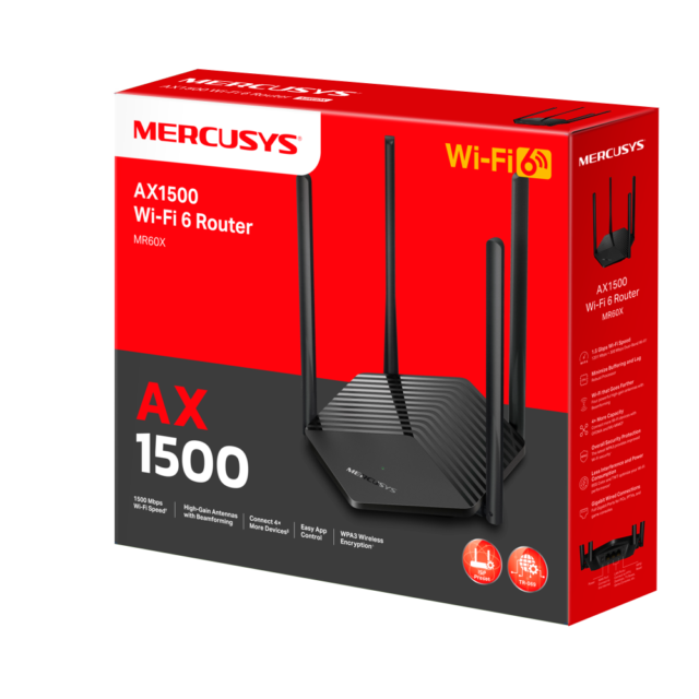 Mercusys MR60X | Wi-Fi Router | AX1500, Wi-Fi6, 3x RJ45 1000Mb/s, OFDMA, MU-MIMO, WPA3 - imagine 3