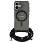 Guess GUHMP16SHCTSGNSK iPhone 16 6.1" black hardcase Crossbody Cord Script MagSafe - imagine 2