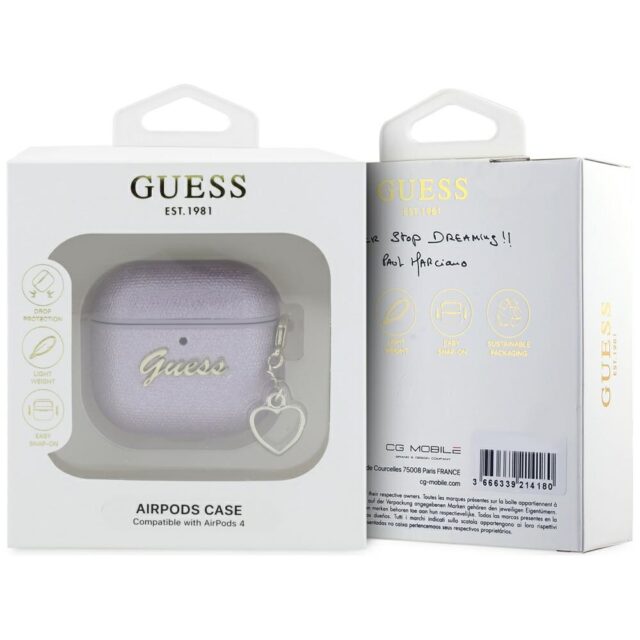 Guess Metallic Script Charm Case for AirPods 4 Purple - imagine 3