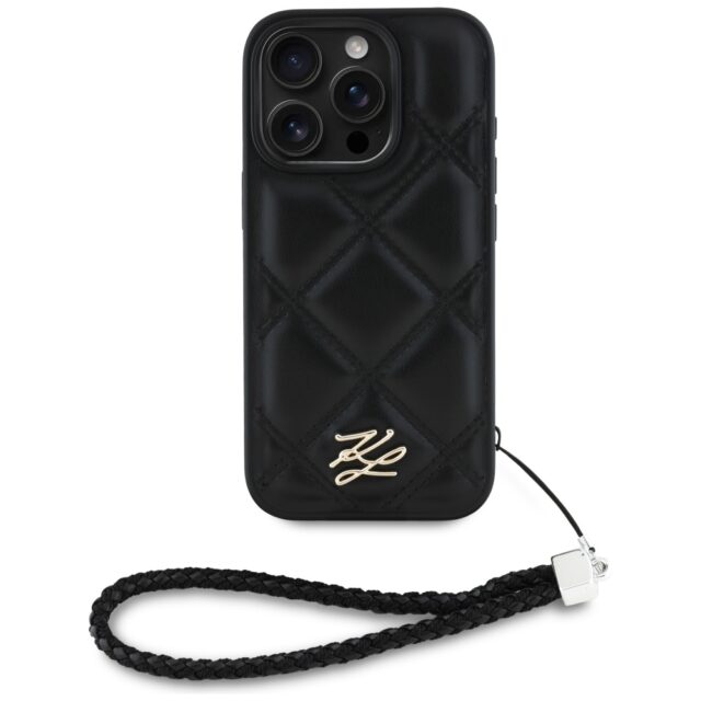 Case Karl Lagerfeld Quilted Initial Logo & Chain Strap for iPhone 16 Pro black - imagine 2